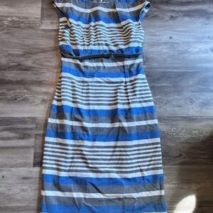 Calvin Klein Blue and Gray Striped Midi Dress